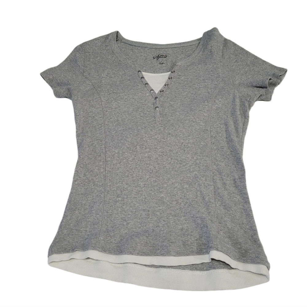 Style & Co  Women's  Size Large Pullover  Short Sleeve  Faux Layered Look  Top